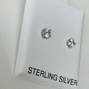 Sterling Silver Stud Earrings CZ Diamond 4mm Shiny